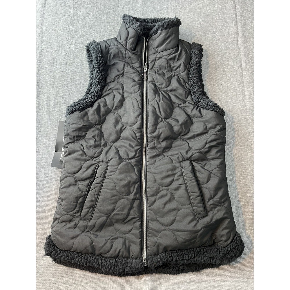 LOVE LIFE LIVE Vest Women Small Black Reversible Faux Fur Full Zip Sleeve-Less